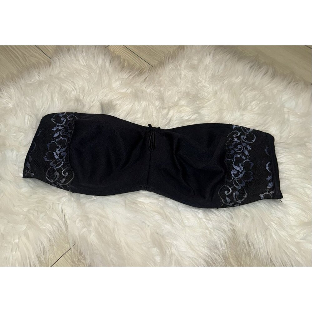 Curvation Strapless Bra Unlined Underwire Lace Trim Womens 42C Black